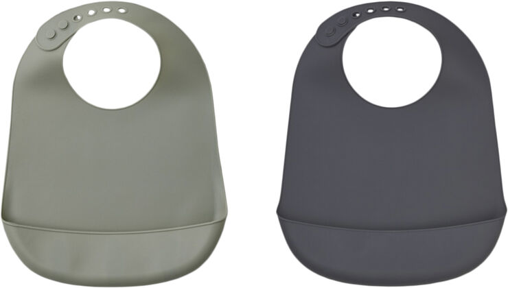 Liewood Tilda silicone bib solid - 2 pack Faune green/stone grey mix