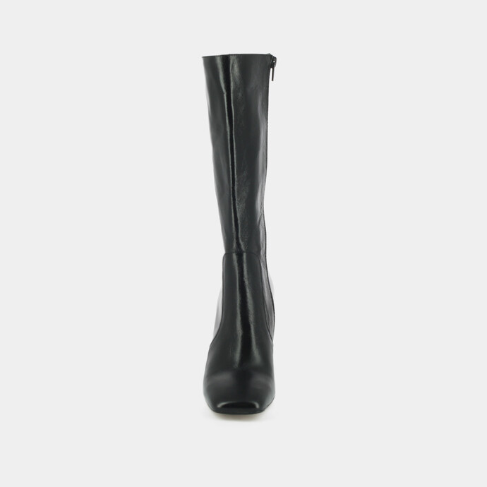 Bottes à talons et bouts carrés  en cuir vieilli noir