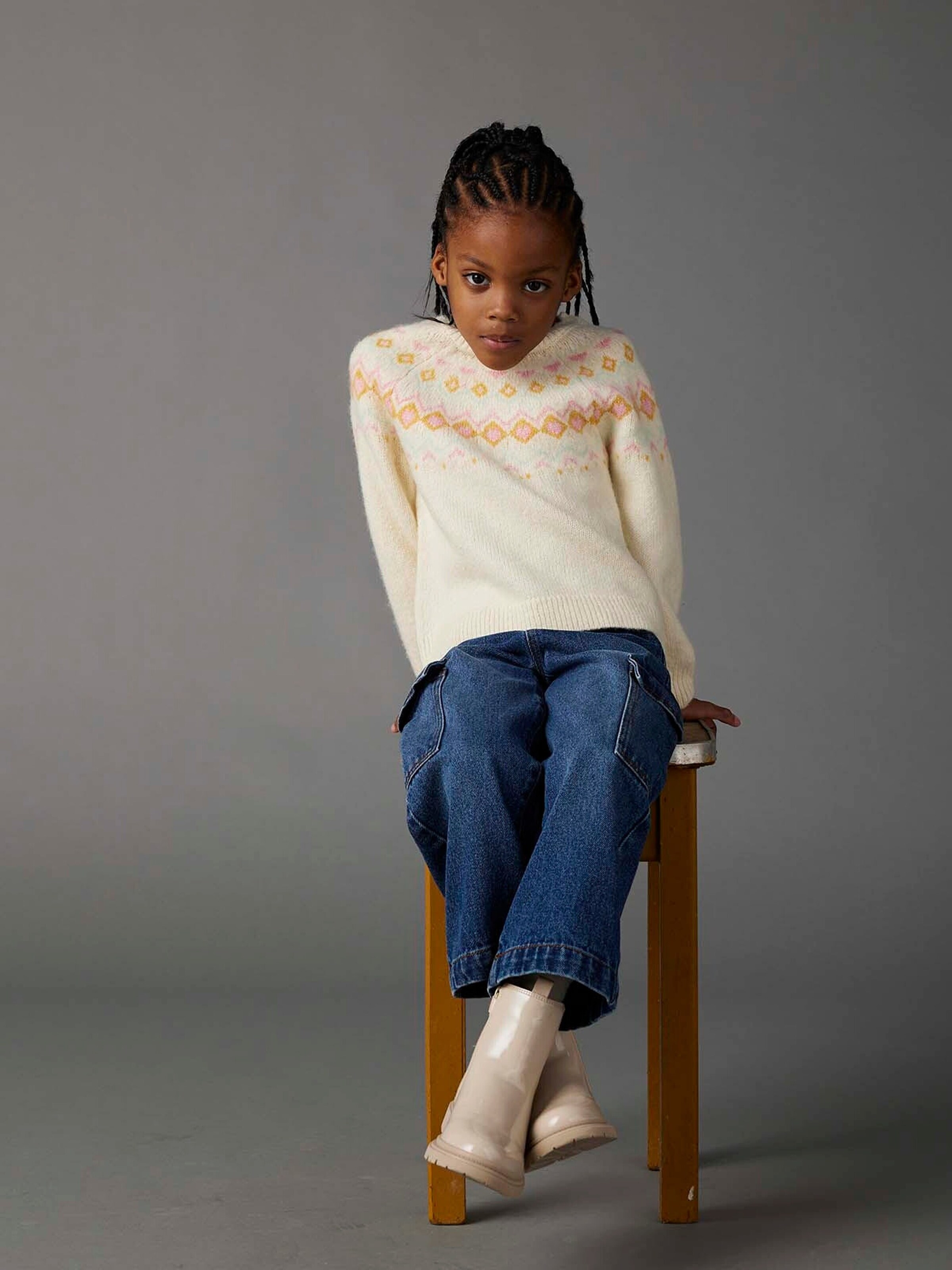 Vertbaudet Mädchen Jacquard-Pullover wollweiß