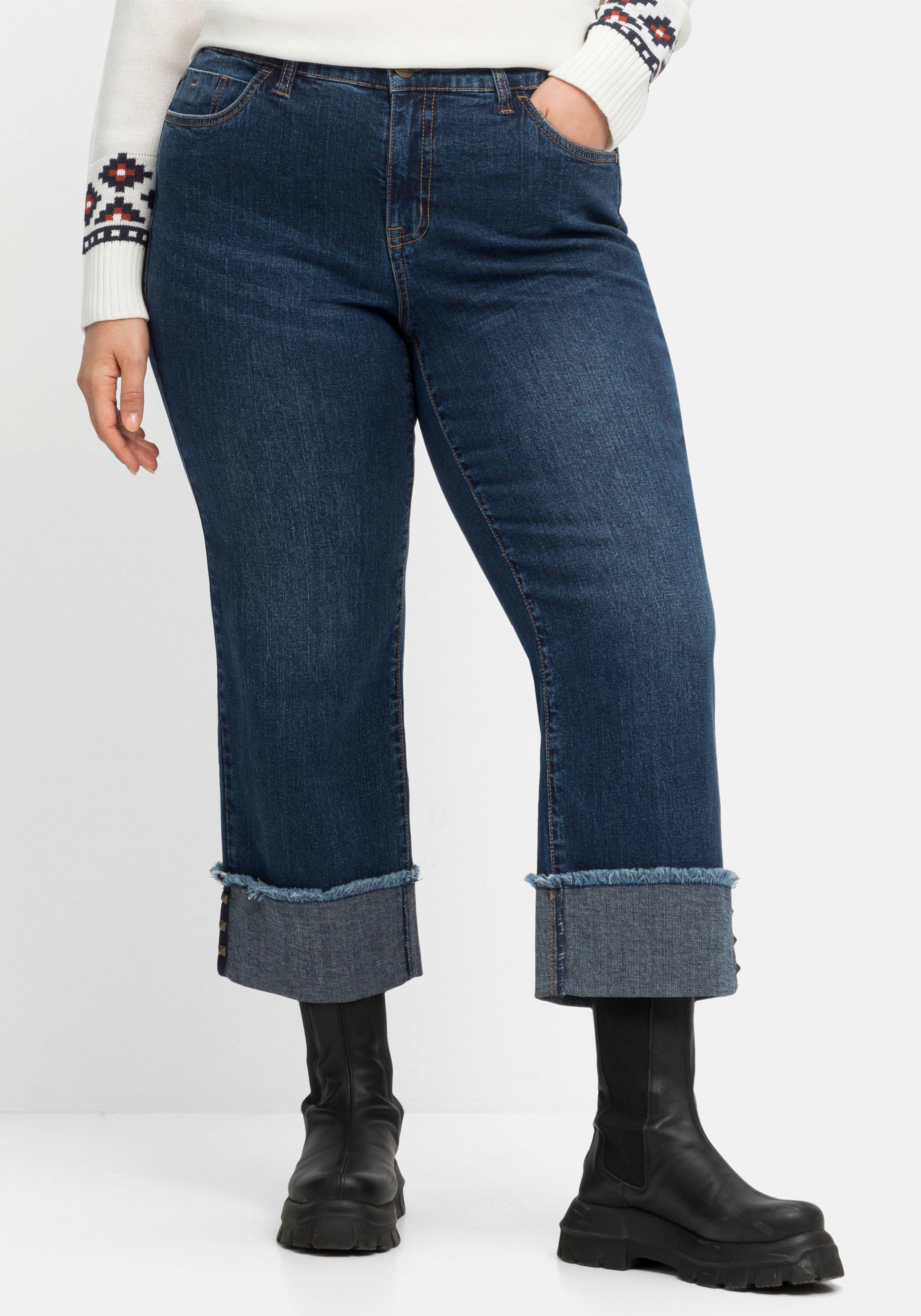 Weite 7/8-Jeans mit breitem Saum-Umschlag
