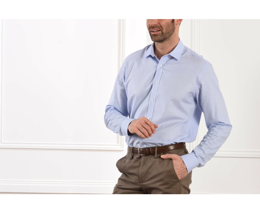 Chemise coton bleue et blanche - Col français - GERMAIN