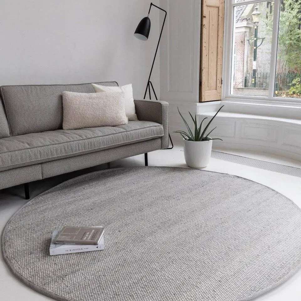 Interieur05 Wollen Vloerkleed Rond Lichtgrijs Vik - 200 x 200 cm