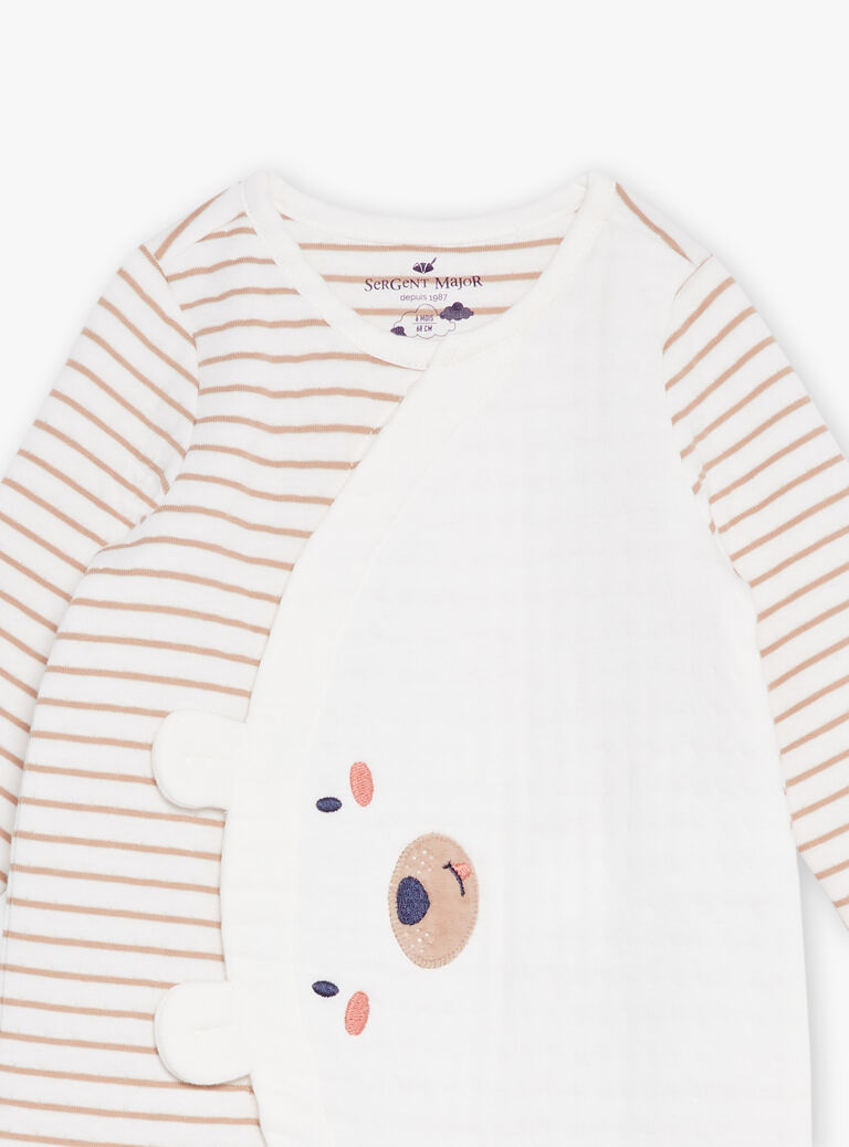 Grenouillière beige en tubique à imprimé à rayures