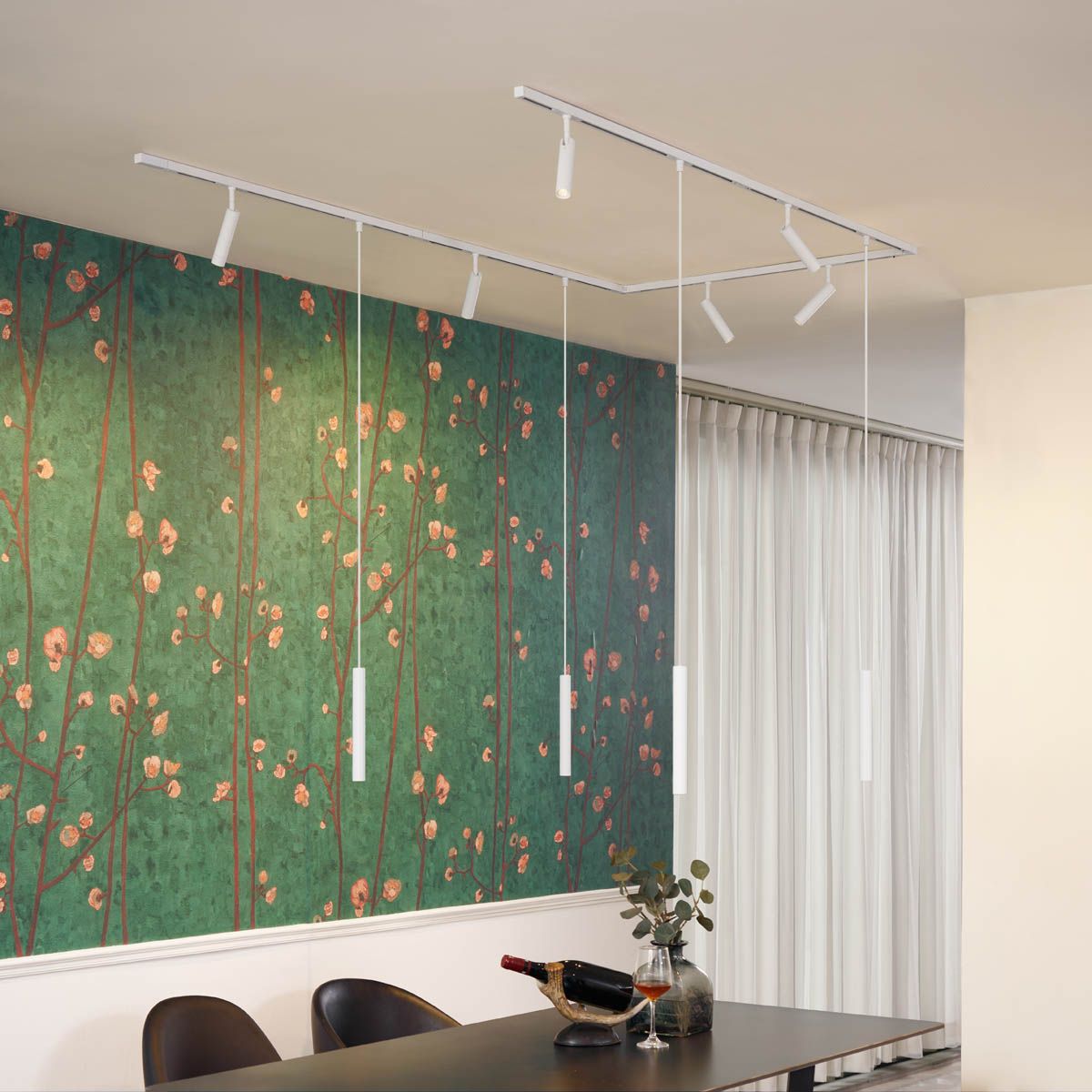 Modern railsysteem met 6 spots en 4 hanglampen wit 1-fase - Slimline Uzzy Keno