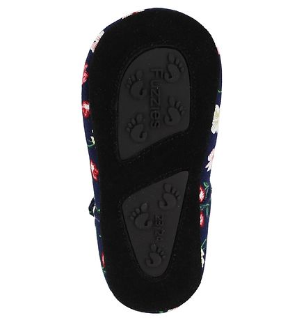 Fuzzies Ballerina Hausschuhe - Flora - Navy m. Blumen