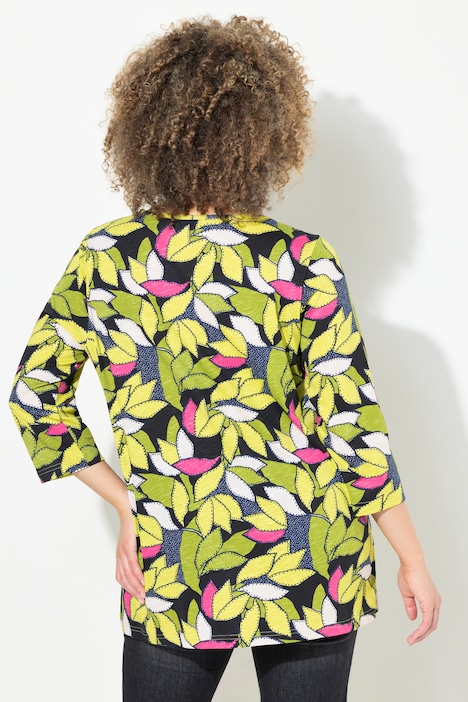 Shirt, Blätter, A-Linie, V-Ausschnitt, 3/4-Arm