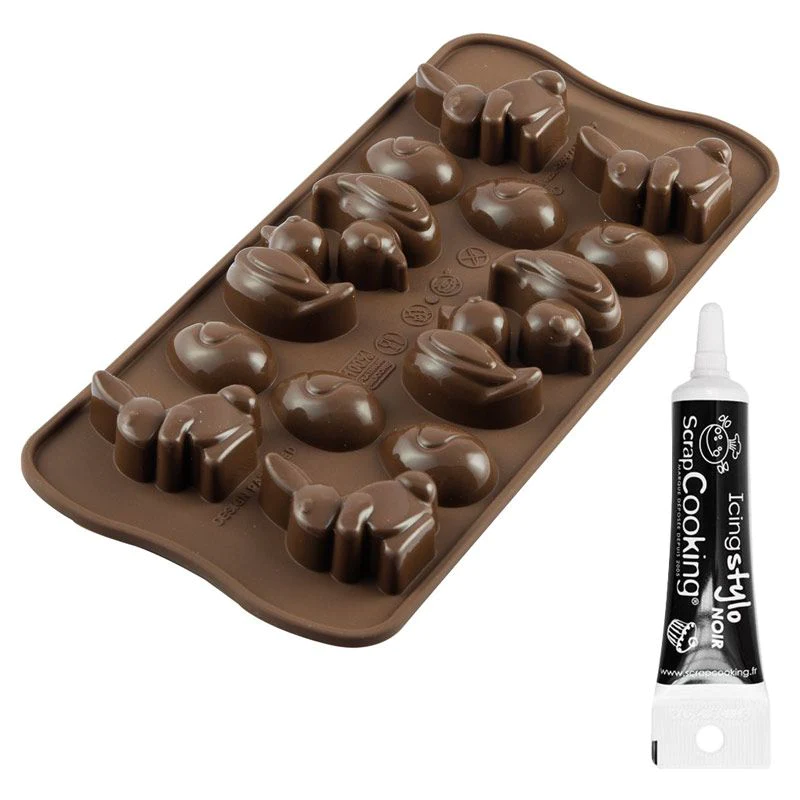 Moule à chocolat Pâques + Stylo de glaçage noir Youdoit
