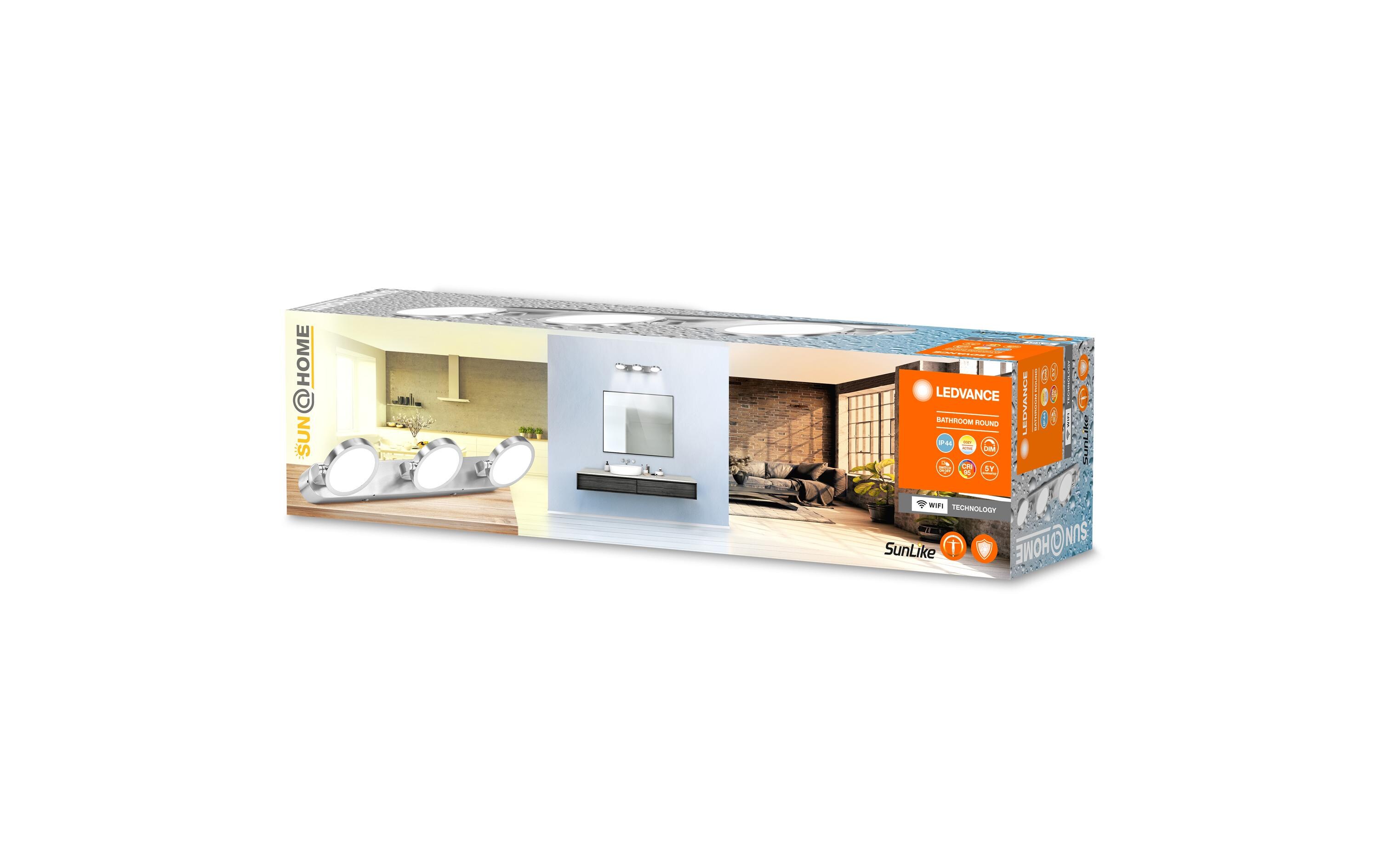 Badezimmerleuchte Sun@Home Round, 20W, 2200-5000K, Silber<br>Smarte Badezimmerleuchte