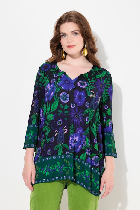 Shirt, Landhausdruck, A-Linie, Tunika-Ausschnitt, 3/4-Arm