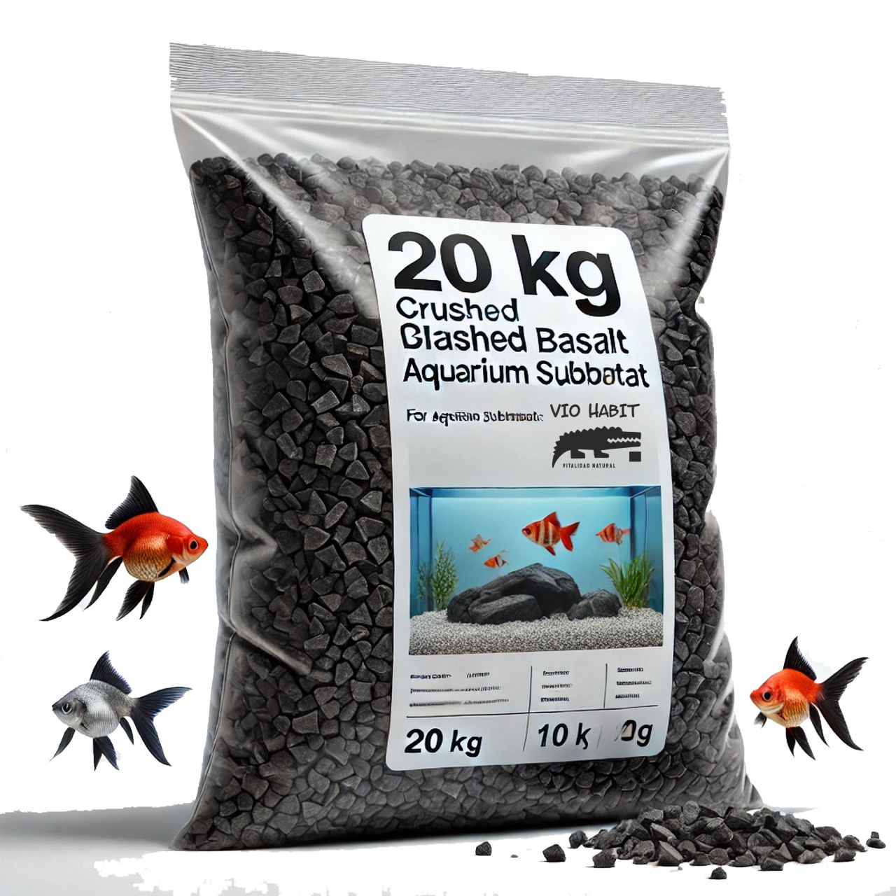 Cascalho preto Vio Habit para aquários / Saco de 20 kg / Granulometria extra grossa / Cascalho