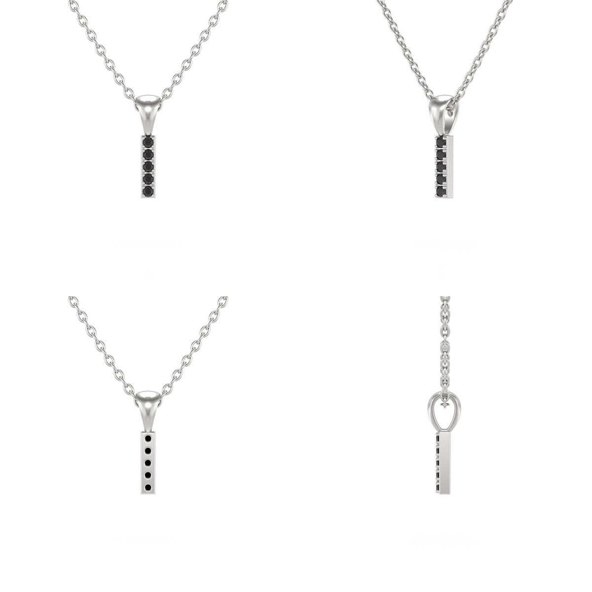 Collier Pendentif ADEN Lettre I Or 750 Blanc Diamant Noir Chaine Or 750 incluse 0.72grs