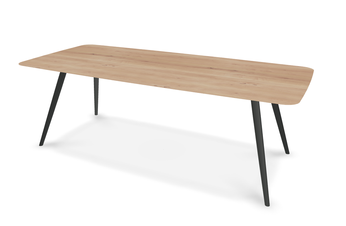 They & Me eettafel Joy – bootsvorm – eiken rustiek bianco olie – onderstel TM100 antraciet 220 x 100 x 75 | Eiken Rustiek Bianco Olie | Verjongde Rand | Frame TM100 antraciet