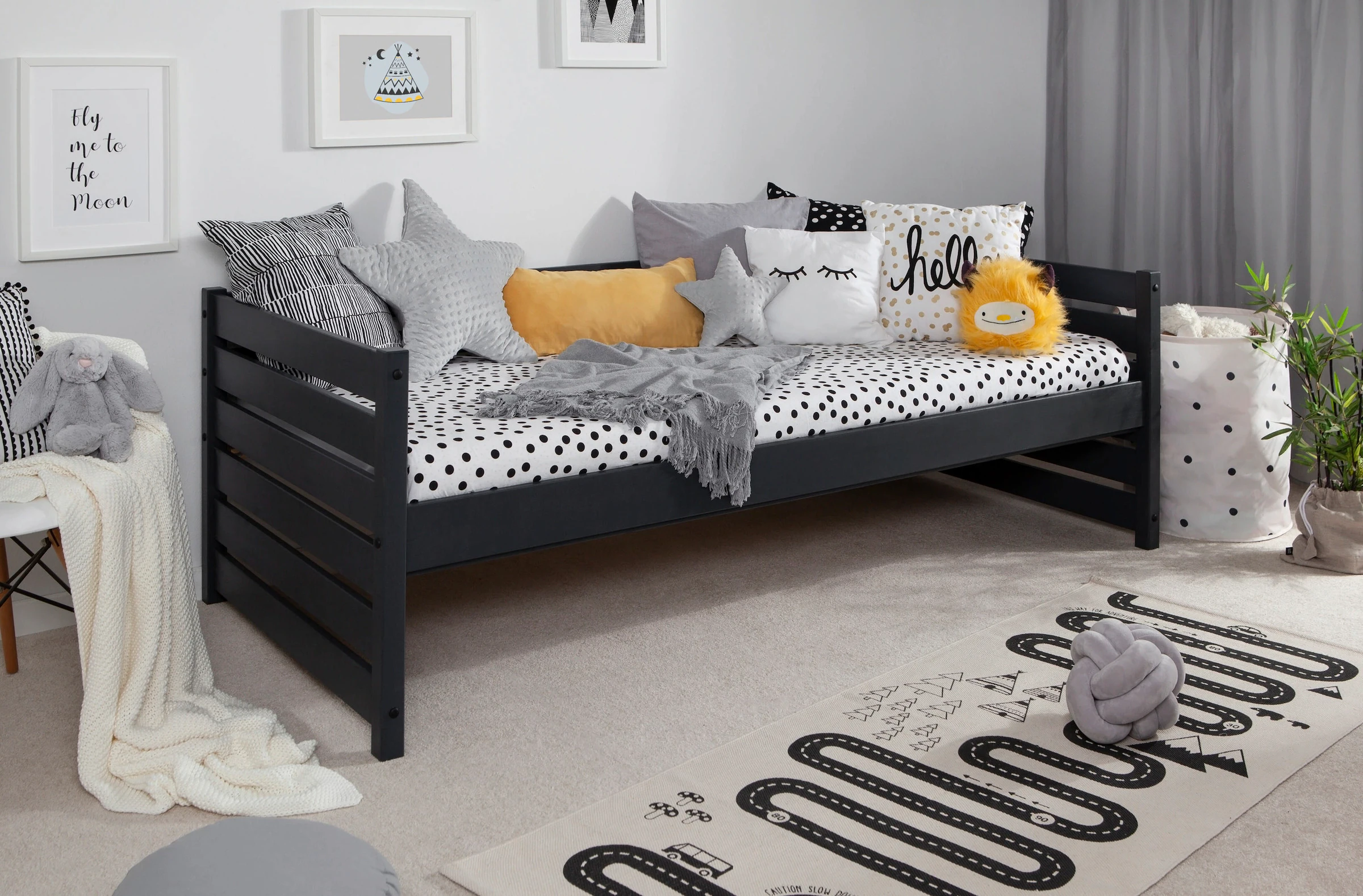 Ticaa Sofabett Naomi 90x200, Kiefer massiv Grau