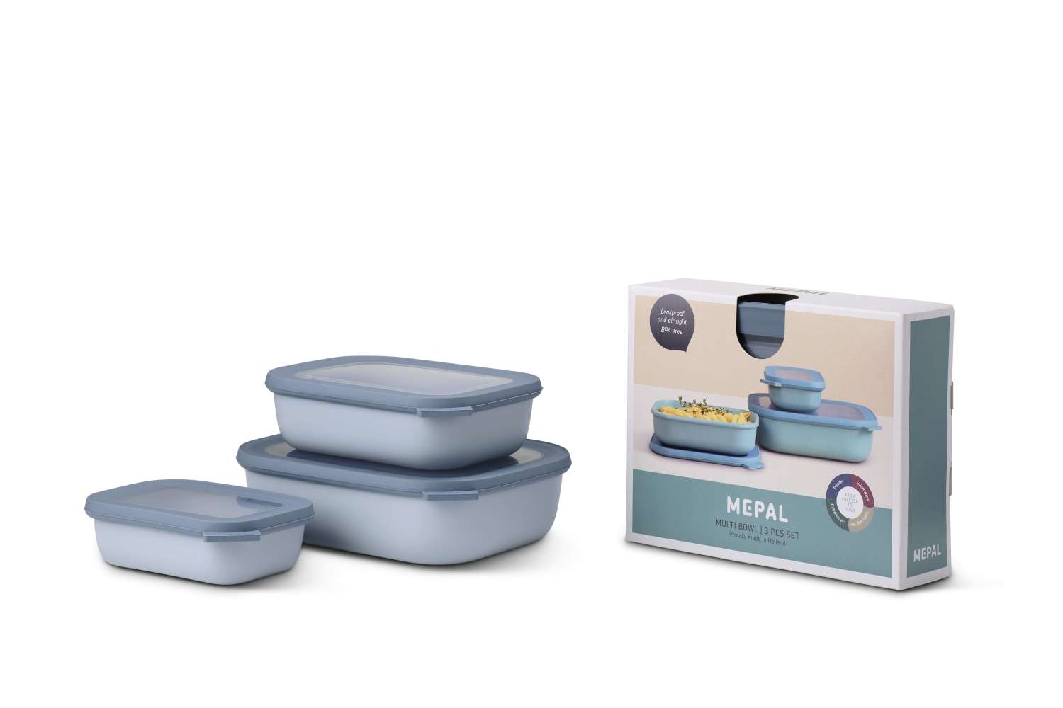 Mepal Cirqula Multischüssel Set rechteckig flach 3-teilig  Nordic blue