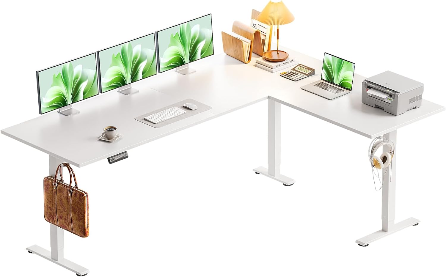 OffiGo L-förmig Höhenverstellbarer Schreibtisch, 180 x 140 cm Schreibtisch Höhenverstellbar Elektrisch, Eckschreibtisch Ergonomischer Steh-Sitz Tisch Computertisch, Weiß