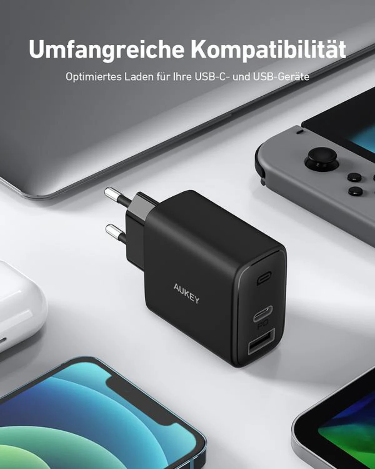 AUKEY PA-F3S-Bla Schnell Ladegerät Mix 32W Dual-Port Stecker Leistung, Schwarz