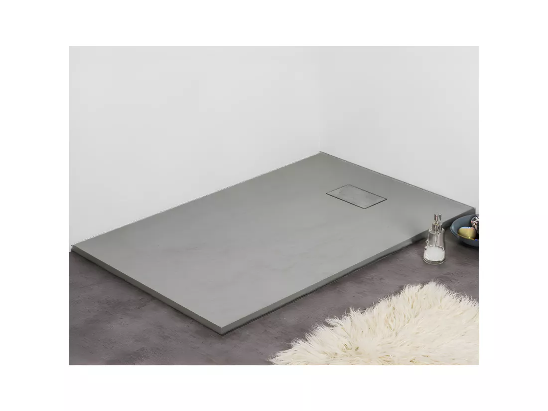 Receveur de douche 90 x 160 cm extra plat PIATTO en SoliCast® surface ardoisée gris