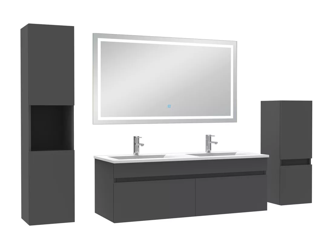 Ensemble meuble salle de Bain 120cm avec colonne + miroir mural lumineux 3 couleurs Anthracite