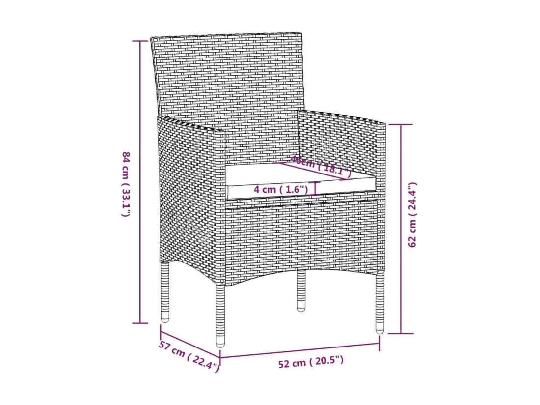 Ensemble à manger de jardin coussins 7pcs Gris et noir