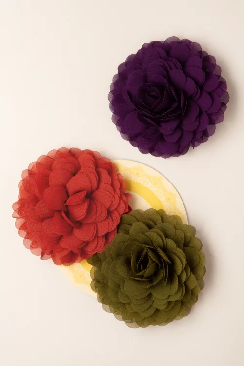 Urban Hippies Hair Flowers set in olijf, pruimpaars en kleirood