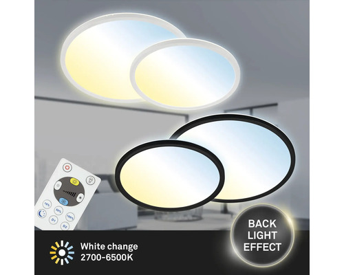 LED plafondlamp, dimbaar, CCT 18W, 2400 lm, 2700-6500 K, Ø 29,3 cm, slank, wit + afstandsbediening + achtergrondverlichting
