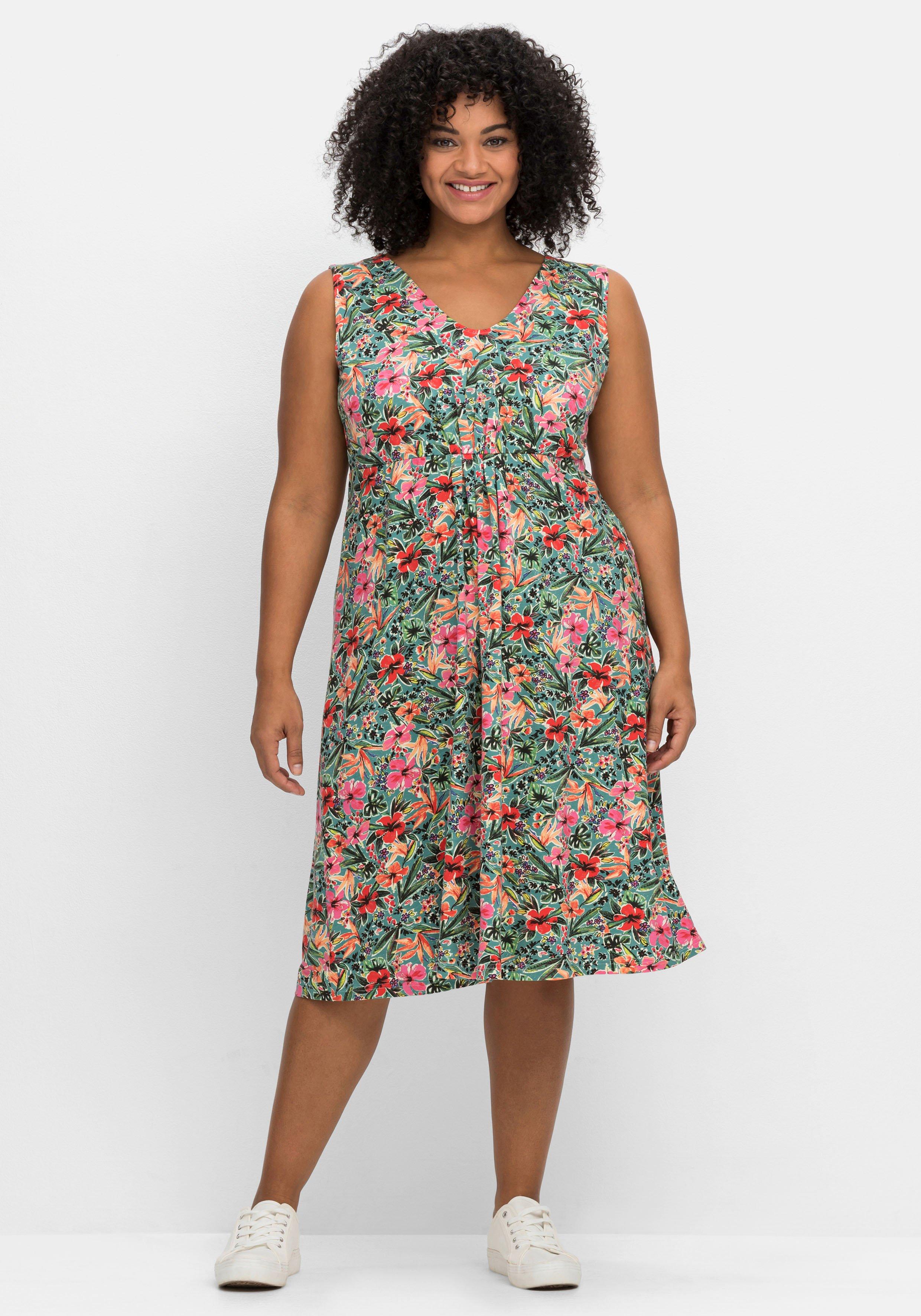 Jerseykleid mit Blumendruck und gelegten Falten