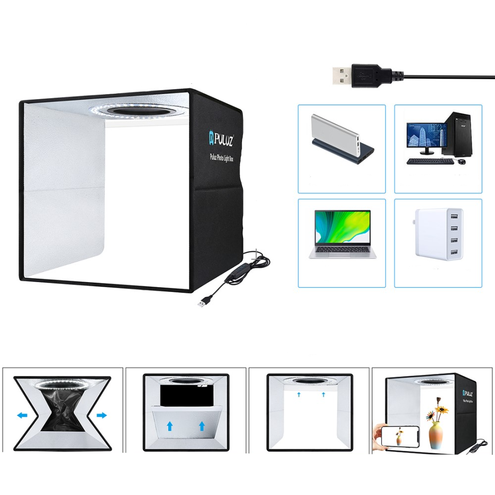 (30x30cm) Faltbares Fotozelt Fotostudio Lichtbox mit 10W LED Beleuchtung 5500K   6 Farbige Hintergründe - Schwarz
