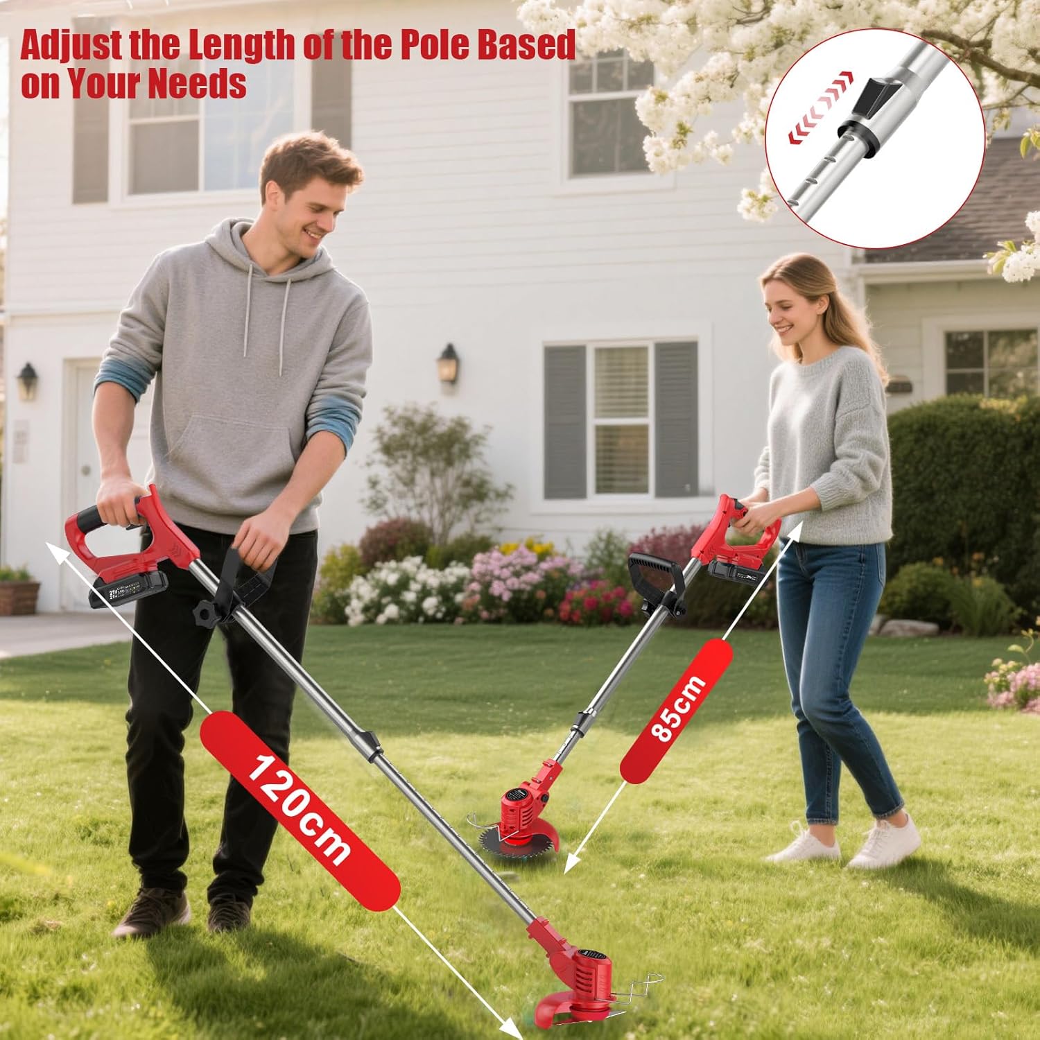 Bamse Rasentrimmer mit Akku – Akku Rasentrimmer, 11000 U/min, 2x2000mAh, Teleskopgriff 85–120cm, 2 Schneidköpfe – Freischneider Akku für Garten, Motorsense, Kantenschneider Rasen
