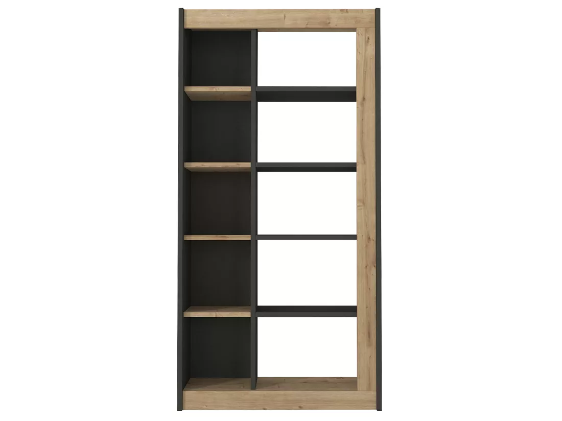 Bibliothèque avec 10 niches - Naturel clair et anthracite - SILOMAI