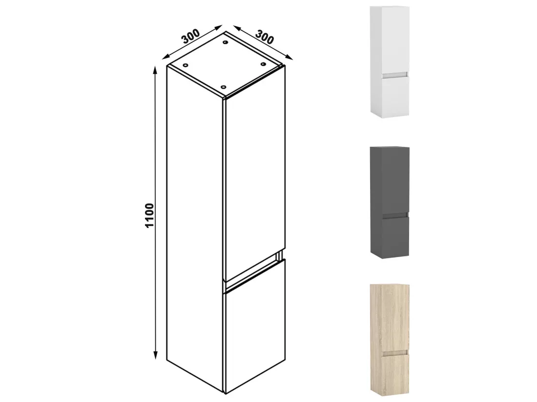 Ensemble meubles Salle de Bain 120cm vasque + colonne + miroir lumineux Blanc - Aica