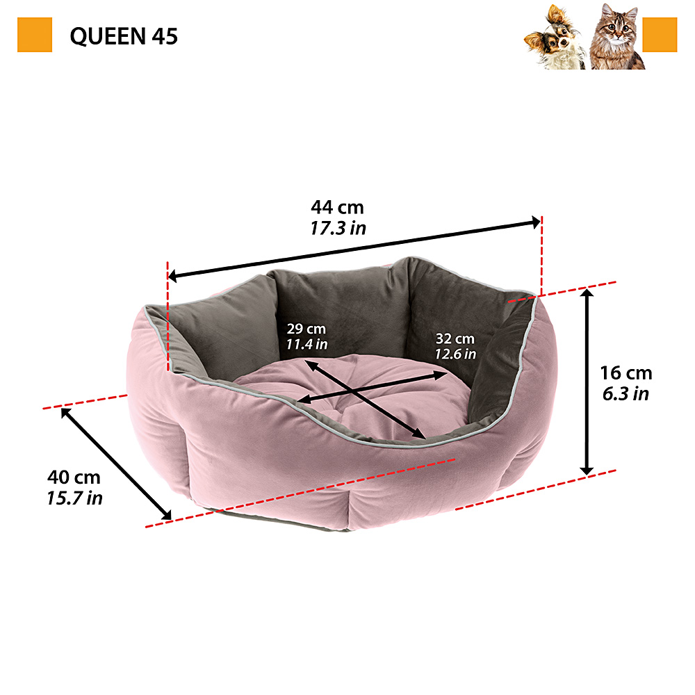 Ferplast divan pour chats et chiens queen 45 con coussin, couchage rembourré pour animaux, double-face, velours doux, lavable,
