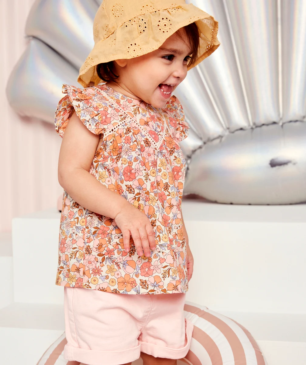BLOUSE BÉBÉ FILLE EN COTON ET IMPRIMÉE FLEURI