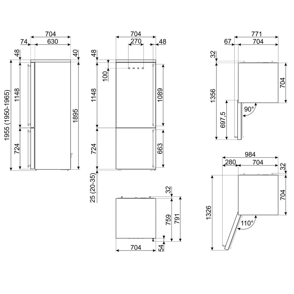 Smeg FA8005LPO6 Kombiskap venstrehengslet 70 cm, creme