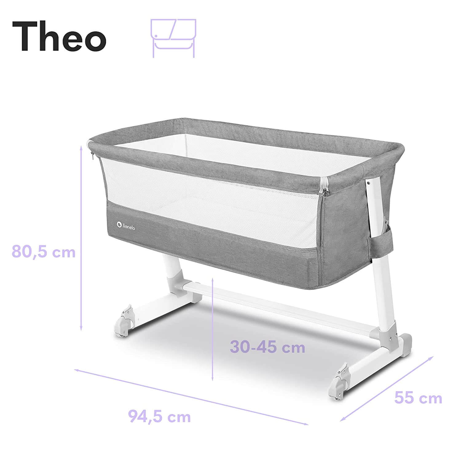 Lionelo Theo concrete Baby Beistellbett Kinderbett grau