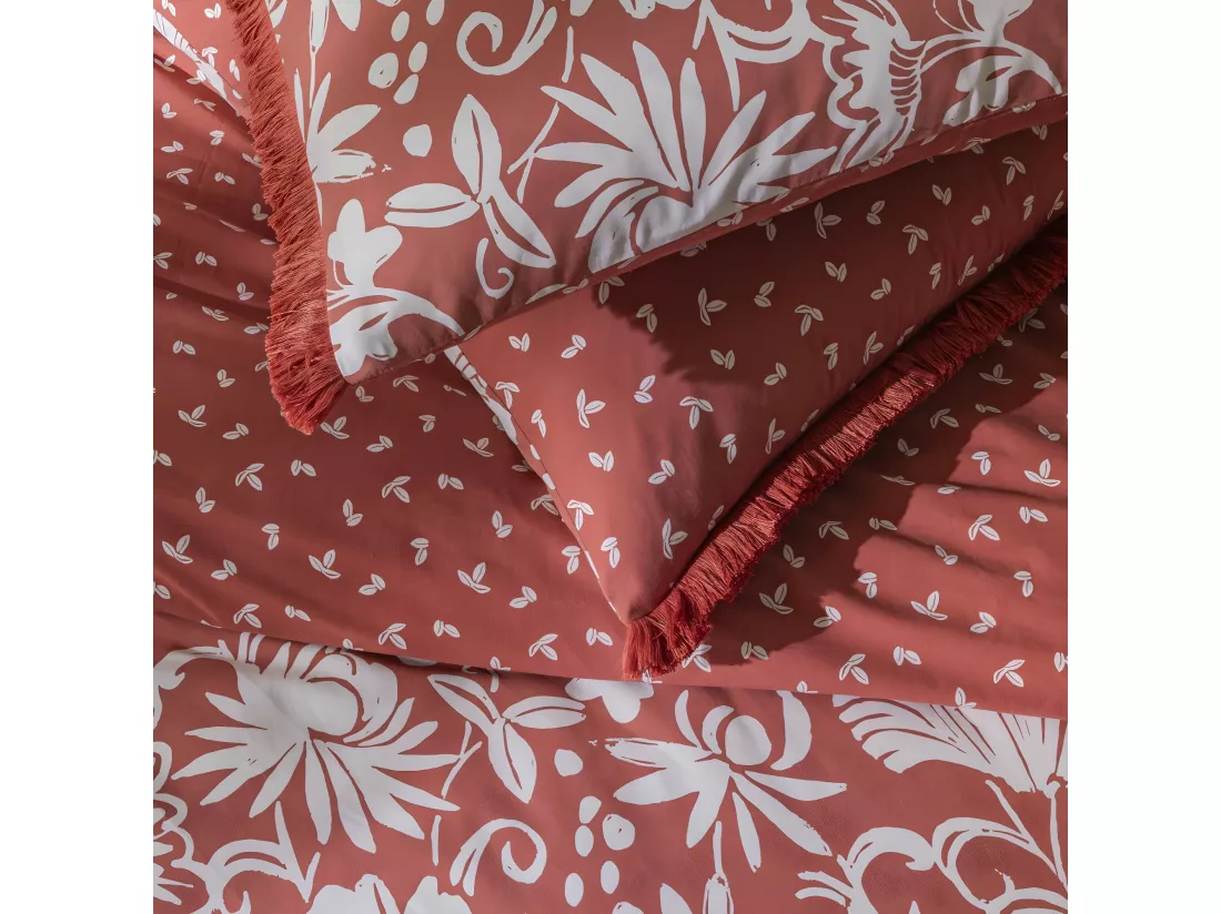 Parure de lit 2 personnes en coton 57 fils imprimé terracotta 260x240cm