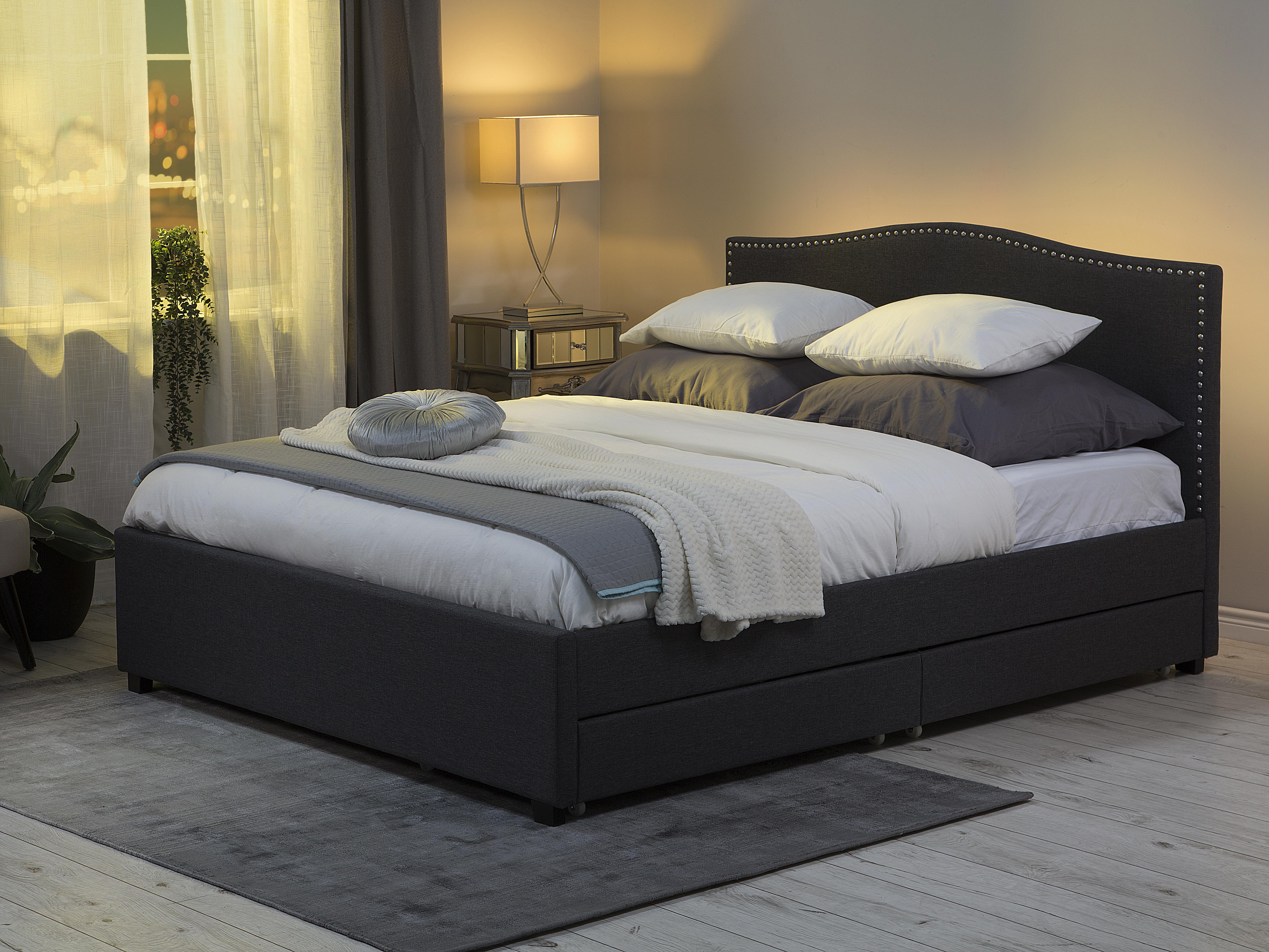 Bed met opbergladen Stof MONTPELLIER 180 x 200 cm LED Donkergrijs