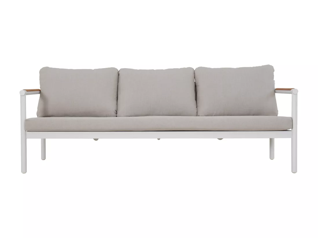 Salon de jardin en aluminium : un canapé 3 places, 2 fauteuils et une table basse - Blanc coussins beiges - LAKIT de MYLIA