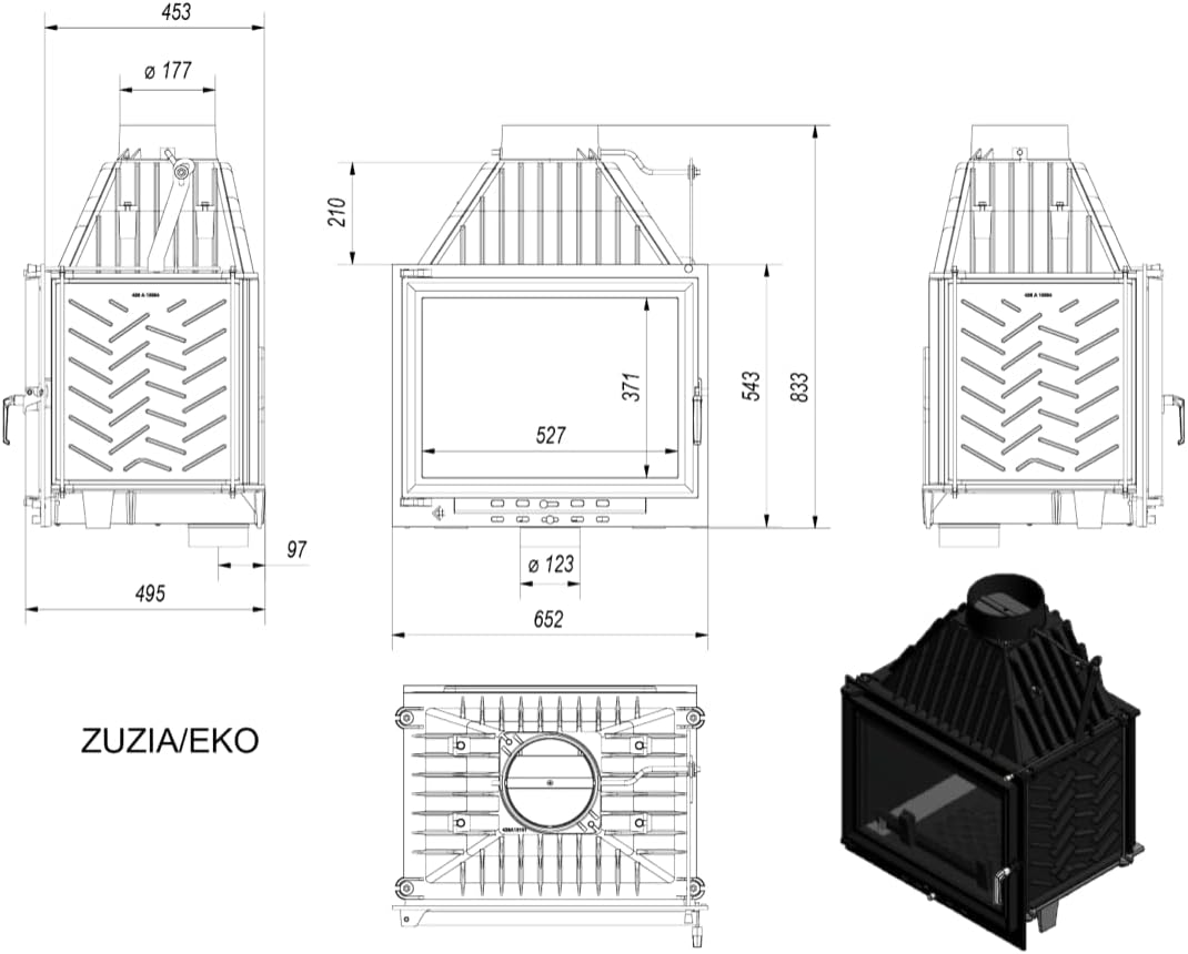 KRATKI Kamineinsatz ZUZIA ECO 12 kW – Gusseisen-Kamineinsatz mit Ø 180 mm Rauchrohr, sauberes Glas-System, Dreifach-Belüftung & hoher Wirkungsgrad