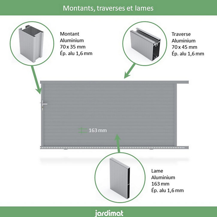 Portail Jardimat coulissant aluminium Auteuil gris 400 x h.156 cm