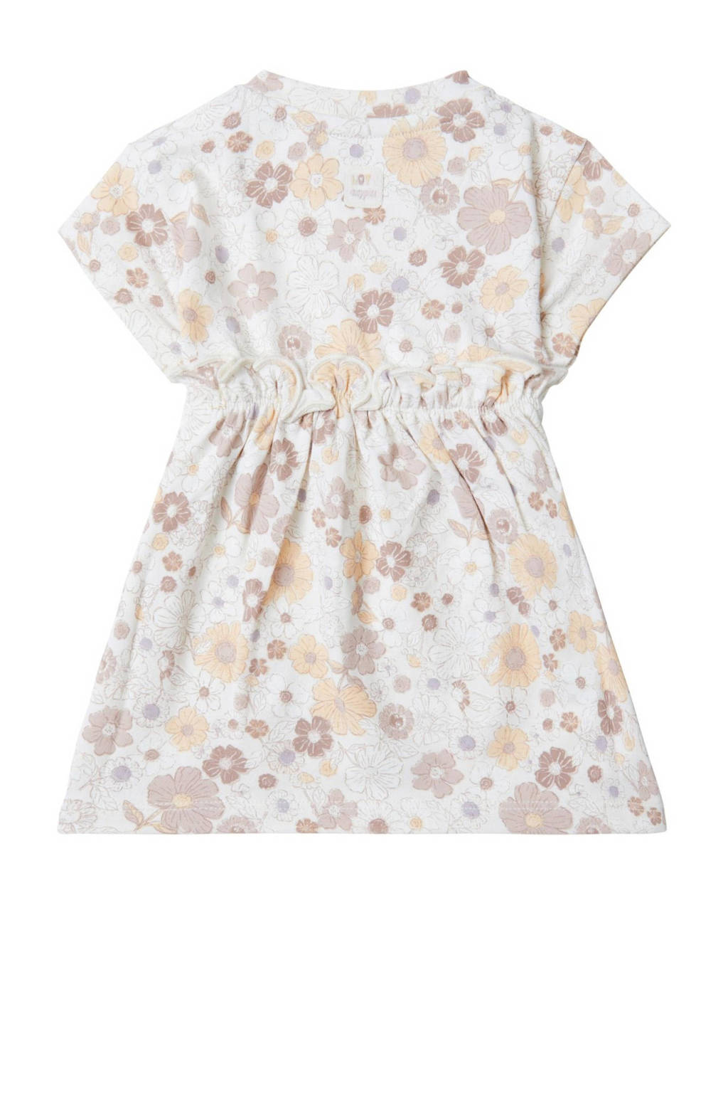 Noppies baby jurk met all over print en ruches beige/wit