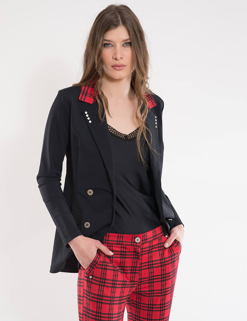 HBT PALACE - MARIA BLAZER LONG PRINT TARTAN RED