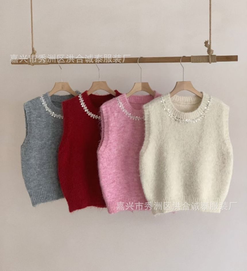 staybabes - Ronde hals effen trui met pailletten