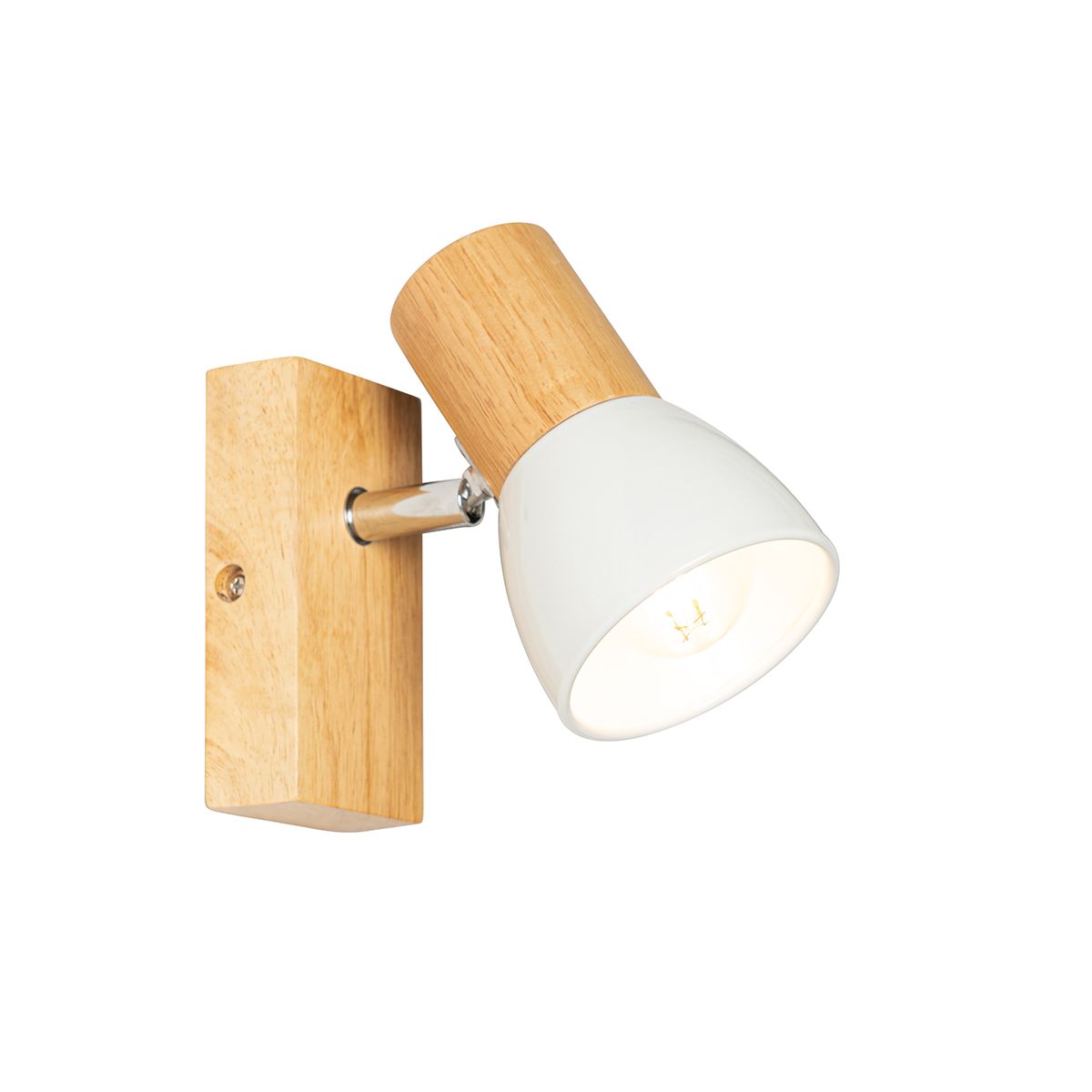 Landelijke wandlamp hout met wit verstelbaar - Thorin