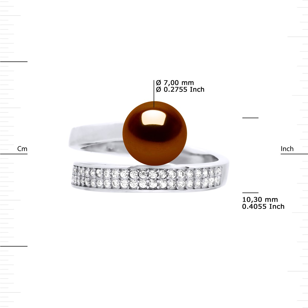 Bague Jonc Ajustable Perle d'Eau Douce Ronde 7-8 mm Chocolat Joaillerie Argent 925