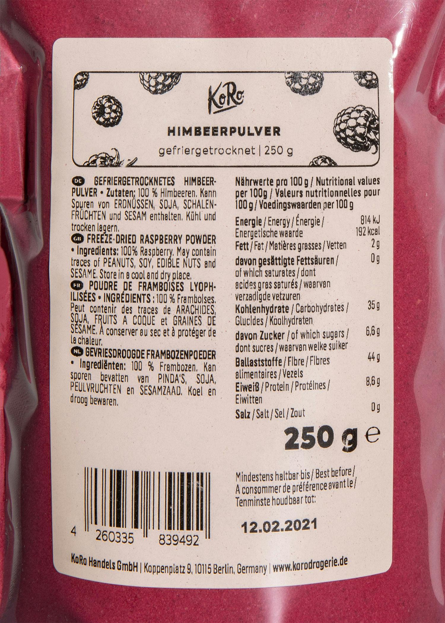 Gefriergetrocknetes Himbeerpulver 250 g