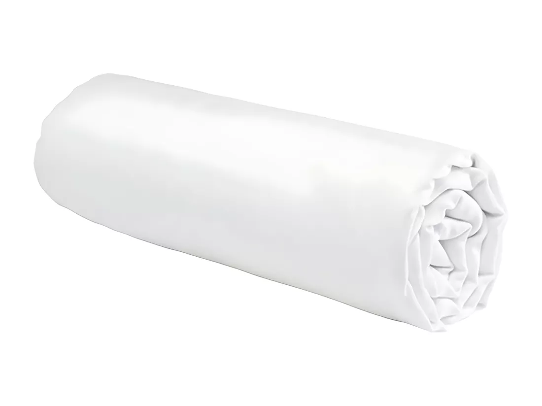 Drap housse uni en coton 57 fils blanc 140x200cm