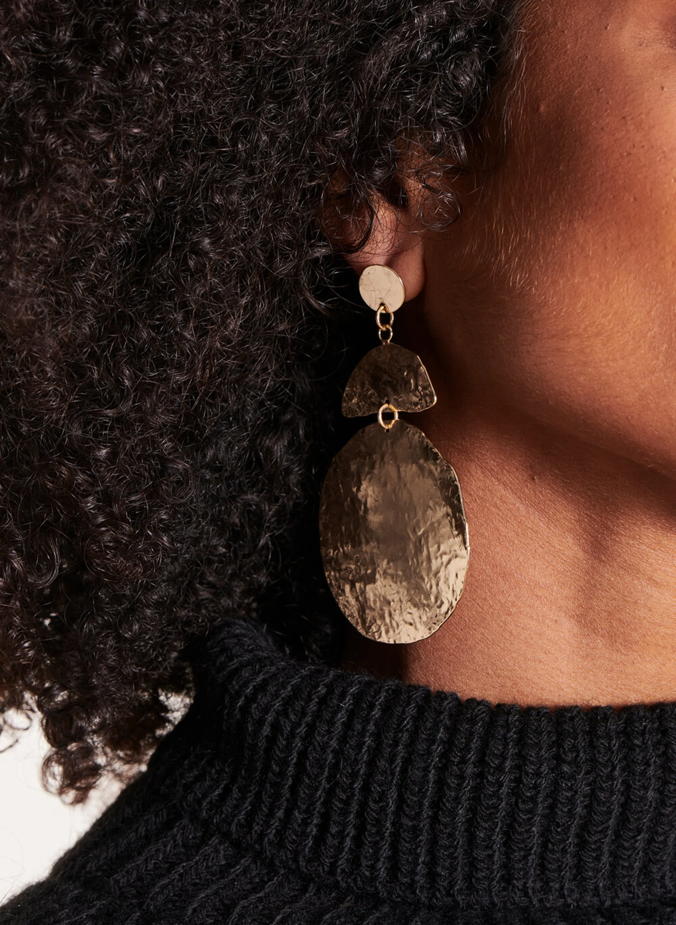Boucles d'oreilles martelées en laiton | Jaune