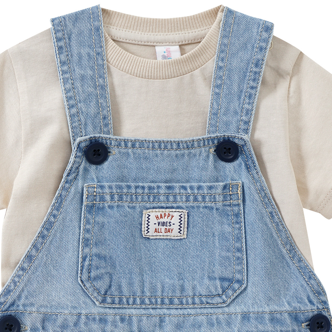 Topomini Baby Latzhose und T-Shirt im Set hellblau / beige
