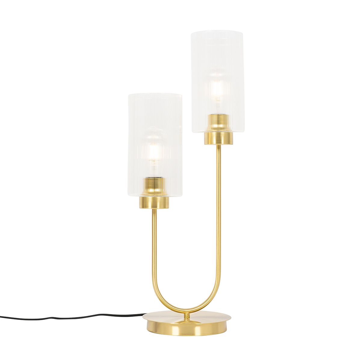Art Deco tafellamp goud met glas 2-lichts - Laura