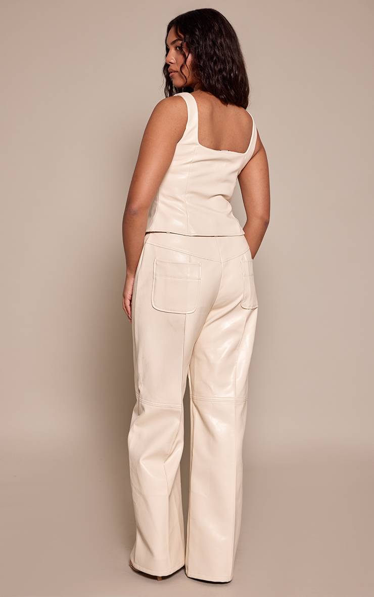 Crème Pantalon Shape Large En Synthétique Avec Détails De Coutures